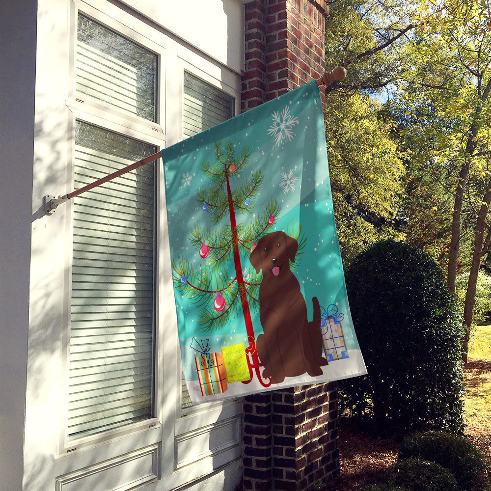 Merry Christmas Tree Chocolate Labrador House Flag 28x40 Porch Sleeve Pole Decorative Outside Yard Banner Artwork Wall Hanging, Polyester