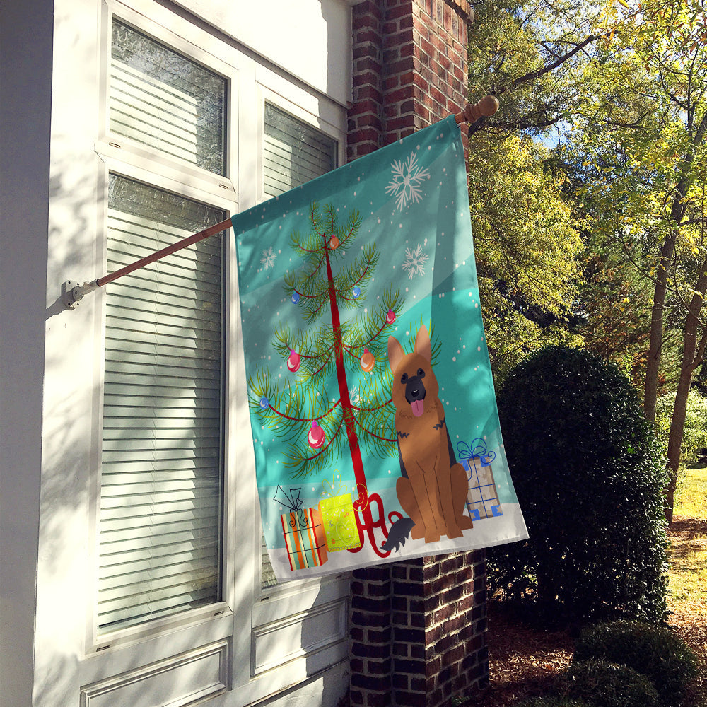 Merry Christmas Tree German Shepherd House Flag 28x40 Porch Sleeve Pole Decorative Outside Yard Banner Artwork Wall Hanging, Polyester