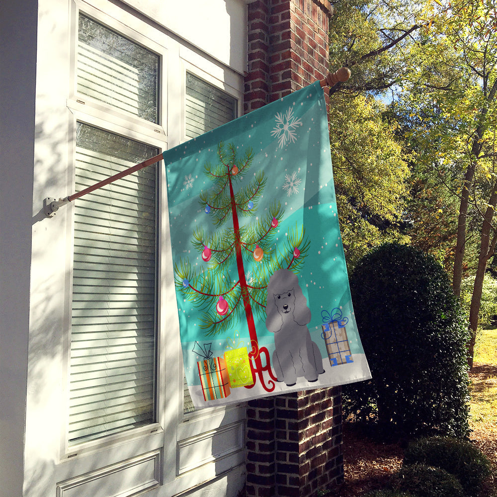 Merry Christmas Tree Poodle Silver House Flag 28x40 Porch Sleeve Pole Decorative Outside Yard Banner Artwork Wall Hanging, Polyester