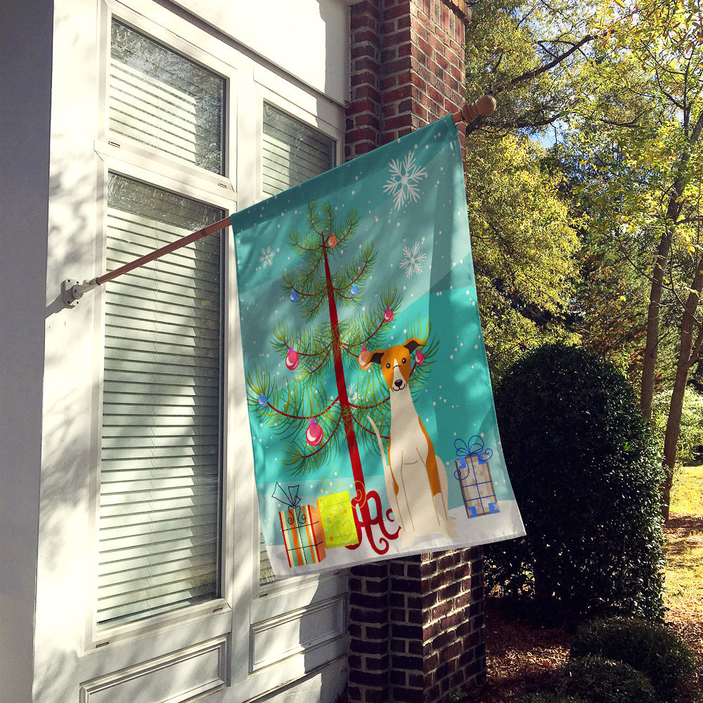 Merry Christmas Tree Whippet House Flag 28x40 Porch Sleeve Pole Decorative Outside Yard Banner Artwork Wall Hanging, Polyester
