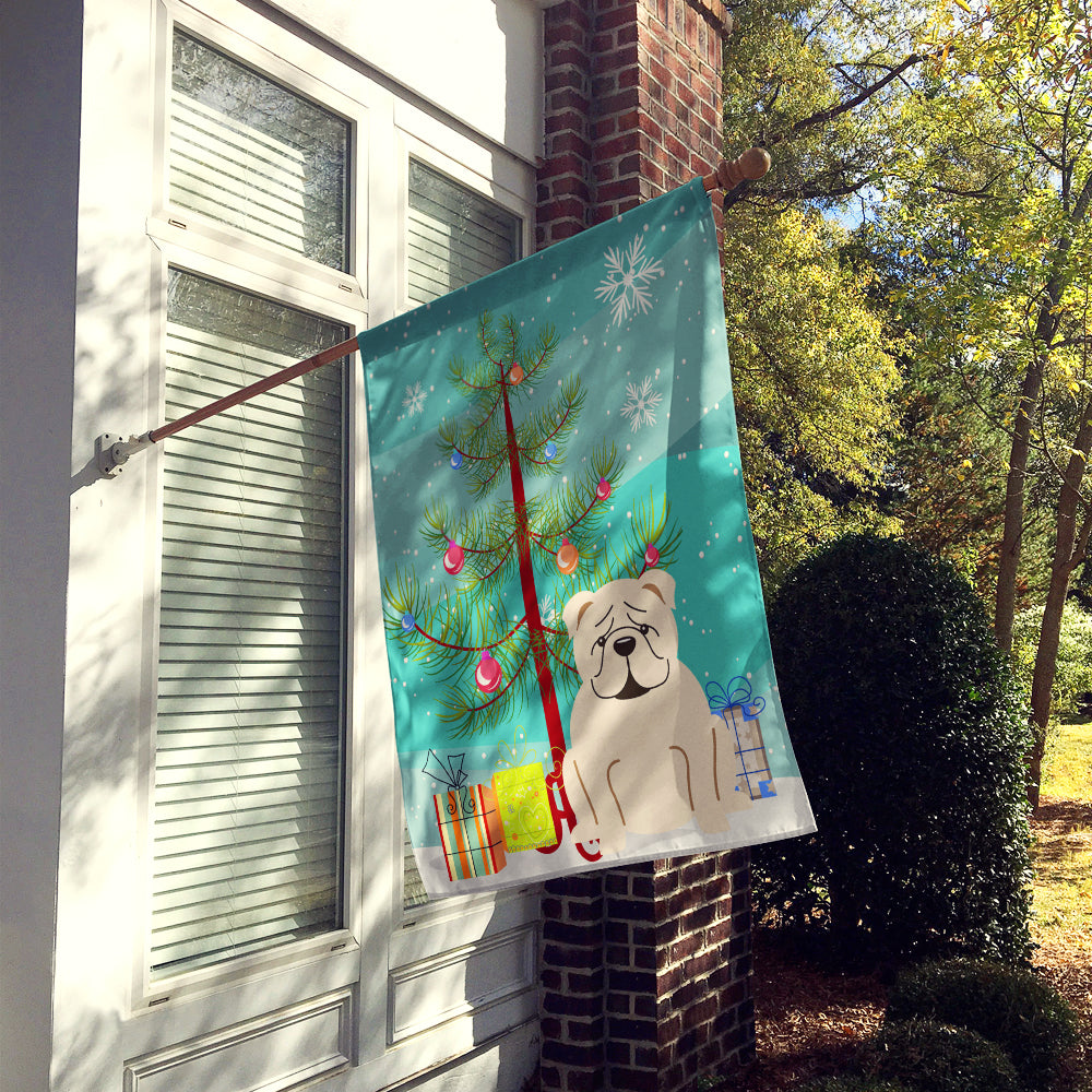 Merry Christmas Tree English Bulldog White House Flag 28x40 Porch Sleeve Pole Decorative Outside Yard Banner Artwork Wall Hanging, Polyester