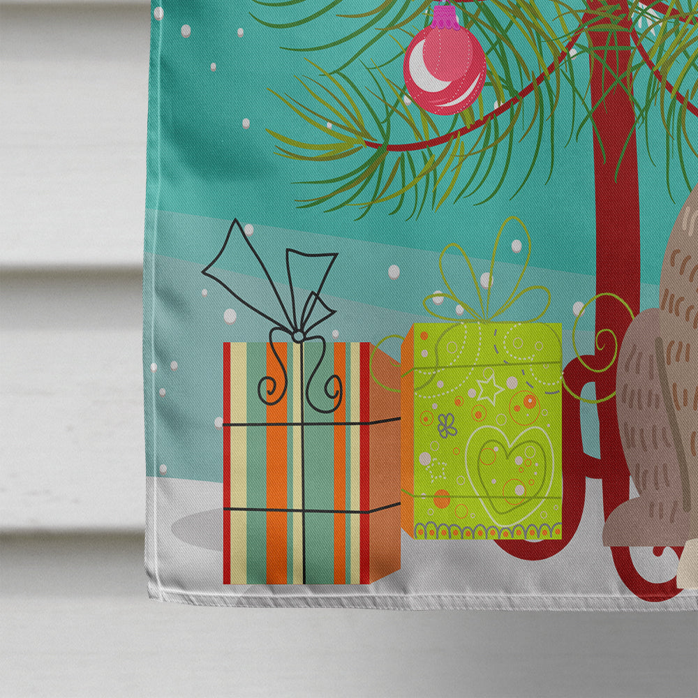Merry Christmas Tree English Bulldog Grey Brindle  House Flag 28x40 Porch Sleeve Pole Decorative Outside Yard Banner Artwork Wall Hanging, Polyester