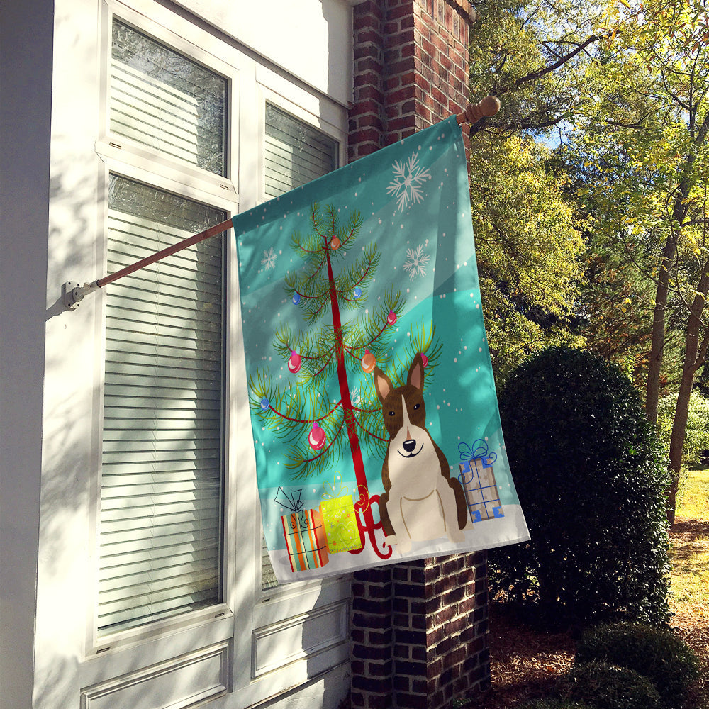 Merry Christmas Tree Bull Terrier Dark Brindle House Flag 28x40 Porch Sleeve Pole Decorative Outside Yard Banner Artwork Wall Hanging, Polyester