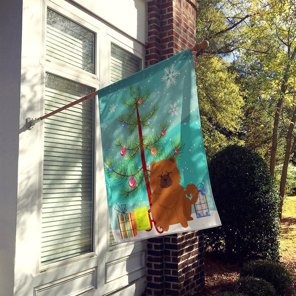Merry Christmas Tree Chow Chow Red House Flag 28x40 Porch Sleeve Pole Decorative Outside Yard Banner Artwork Wall Hanging, Polyester