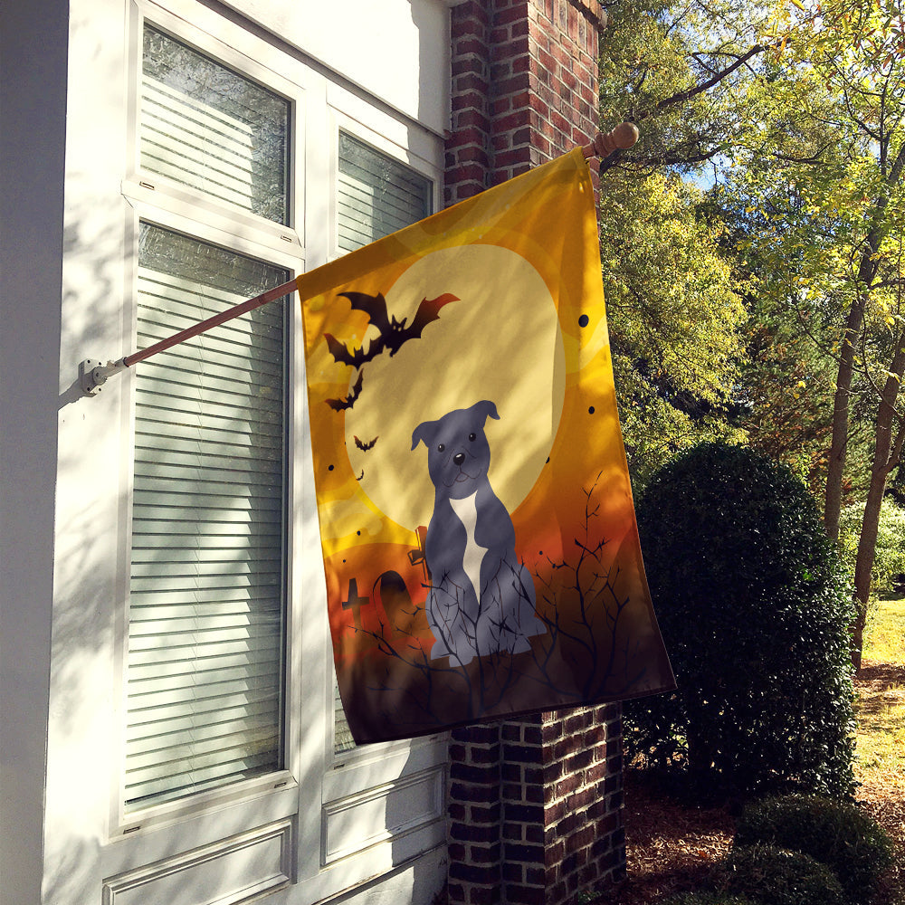 Halloween Staffordshire Bull Terrier Blue House Flag 28x40 Porch Sleeve Pole Decorative Outside Yard Banner Artwork Wall Hanging, Polyester