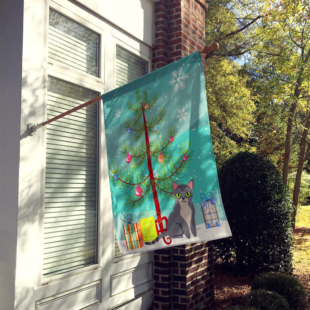 Asian Cat Merry Christmas Tree House Flag 28x40 Porch Sleeve Pole Decorative Outside Yard Banner Artwork Wall Hanging, Polyester