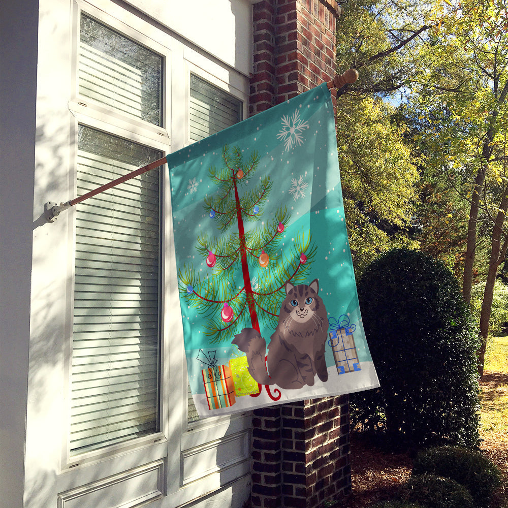Siberian Cat Merry Christmas Tree House Flag 28x40 Porch Sleeve Pole Decorative Outside Yard Banner Artwork Wall Hanging, Polyester
