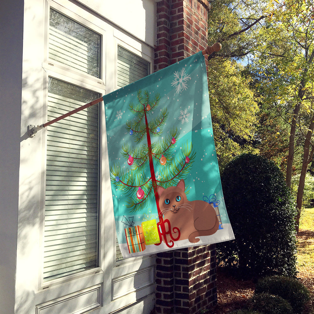 Tonkinese Cat Merry Christmas Tree House Flag 28x40 Porch Sleeve Pole Decorative Outside Yard Banner Artwork Wall Hanging, Polyester