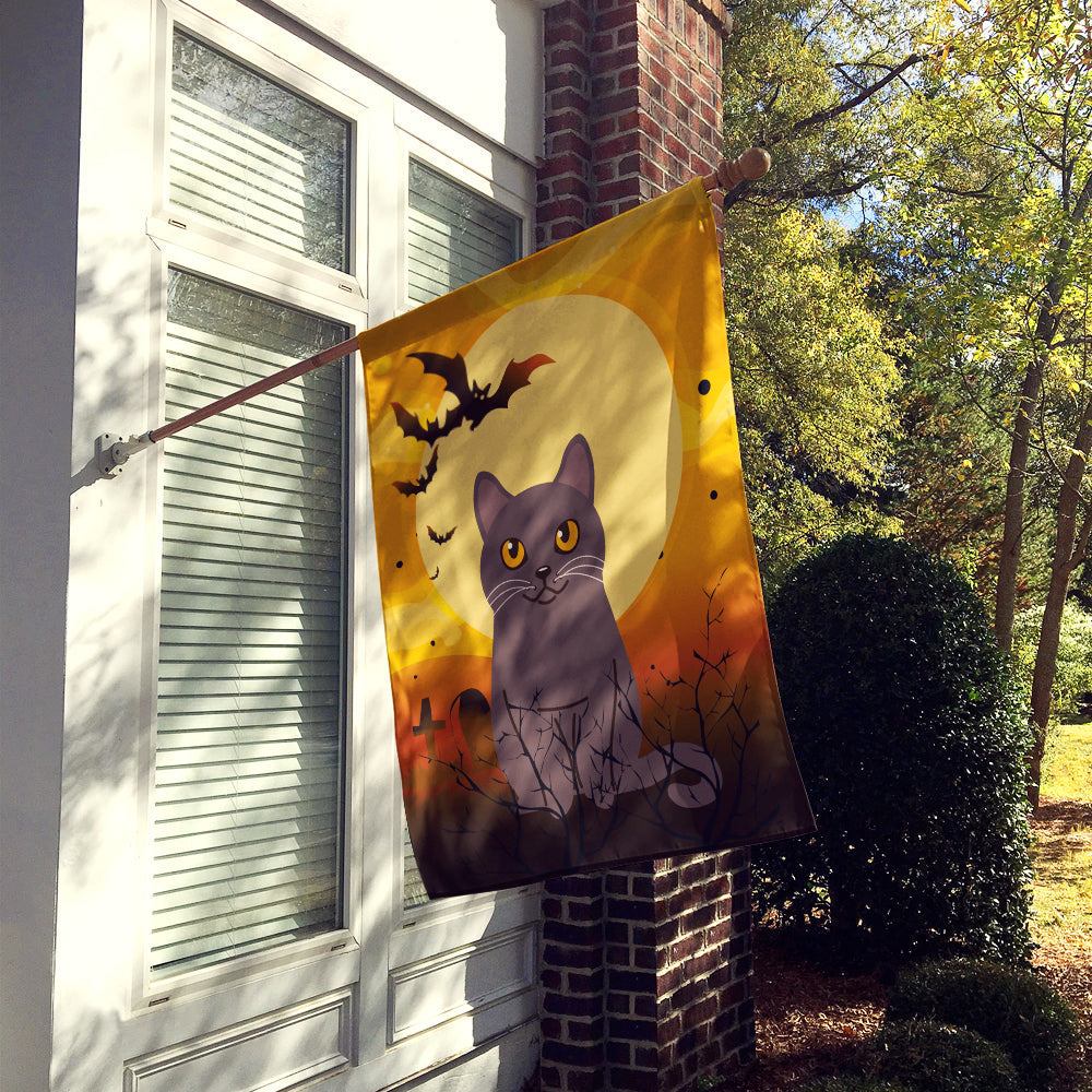 Halloween Chartreux Cat House Flag 28x40 Porch Sleeve Pole Decorative Outside Yard Banner Artwork Wall Hanging, Polyester