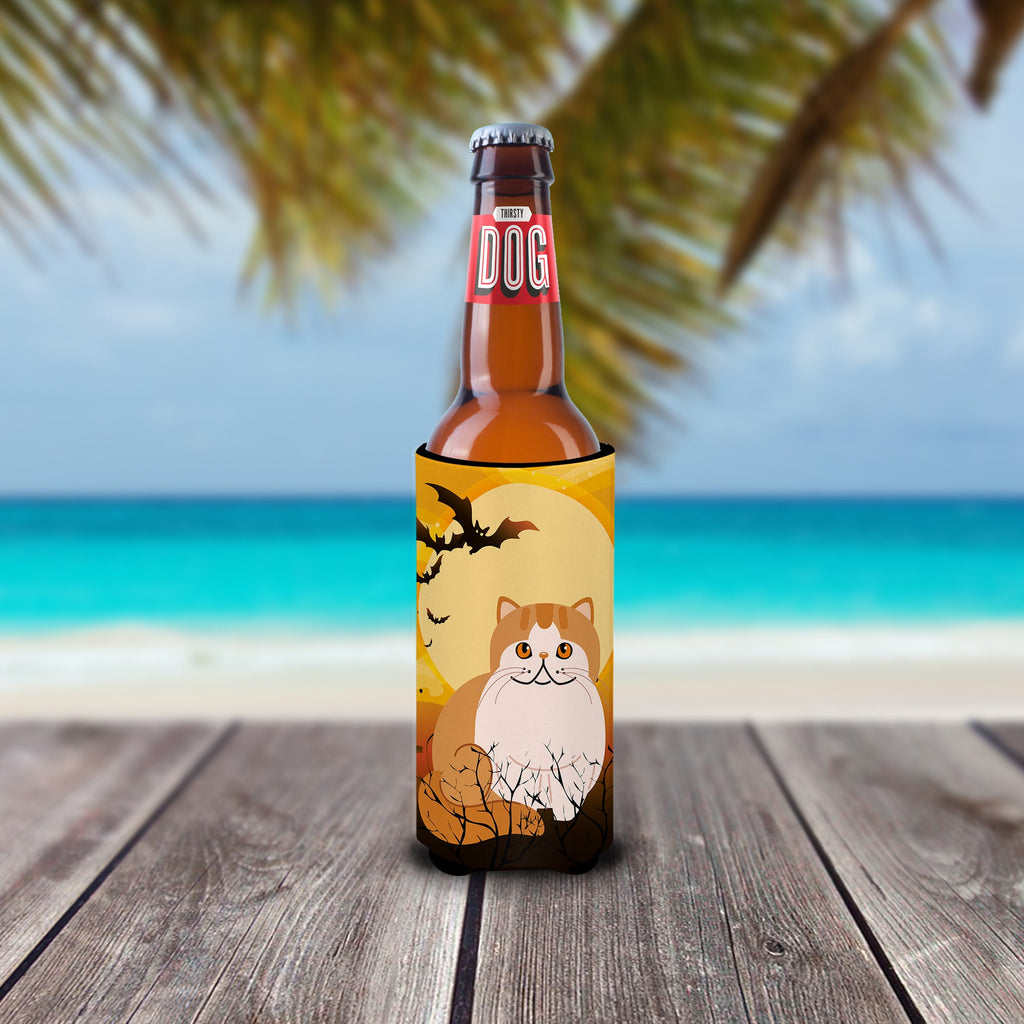 Halloween Exotic Shorthair Cat Slim Can Hugger , Insulated Foam Hugger for 12 oz Slim Cans, Beer Bottles & Water Bottles, Printed in USA