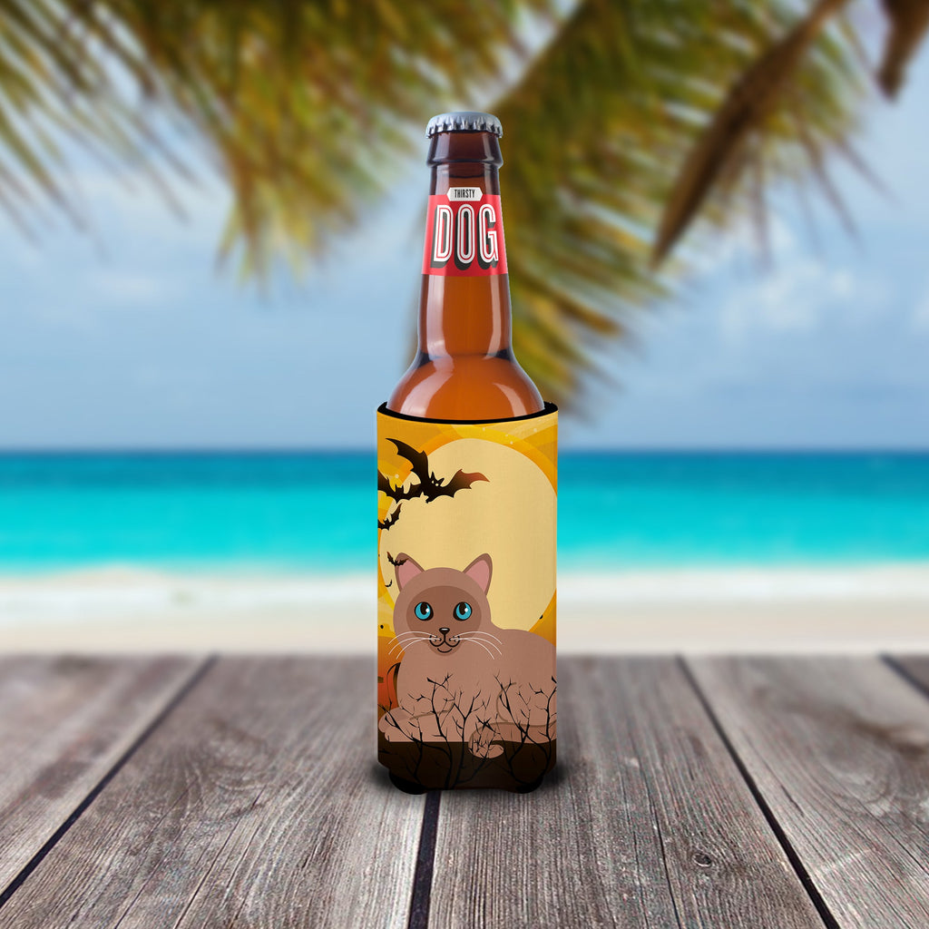 Halloween Tonkinese Cat Slim Can Hugger , Insulated Foam Hugger for 12 oz Slim Cans, Beer Bottles & Water Bottles, Printed in USA
