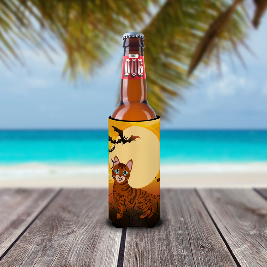 Halloween Toyger Cat Slim Can Hugger , Insulated Foam Hugger for 12 oz Slim Cans, Beer Bottles & Water Bottles, Printed in USA