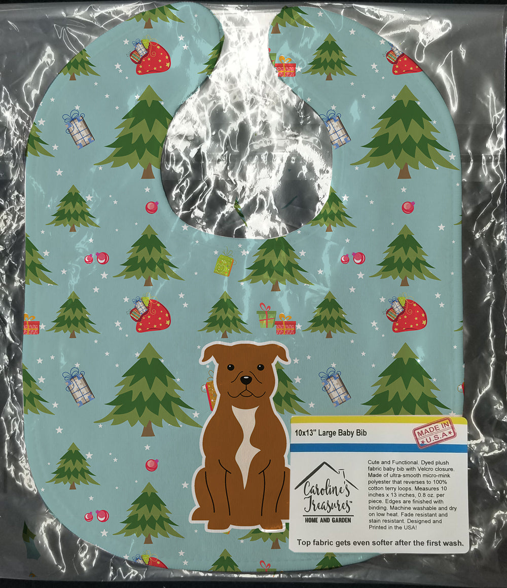 Christmas Staffordshire Bull Terrier Brown Baby Bib Easy-Clean Baby Bib Baby Feeding Accessory Baby Mealtime Essential, 10 x 13, Multicolor
