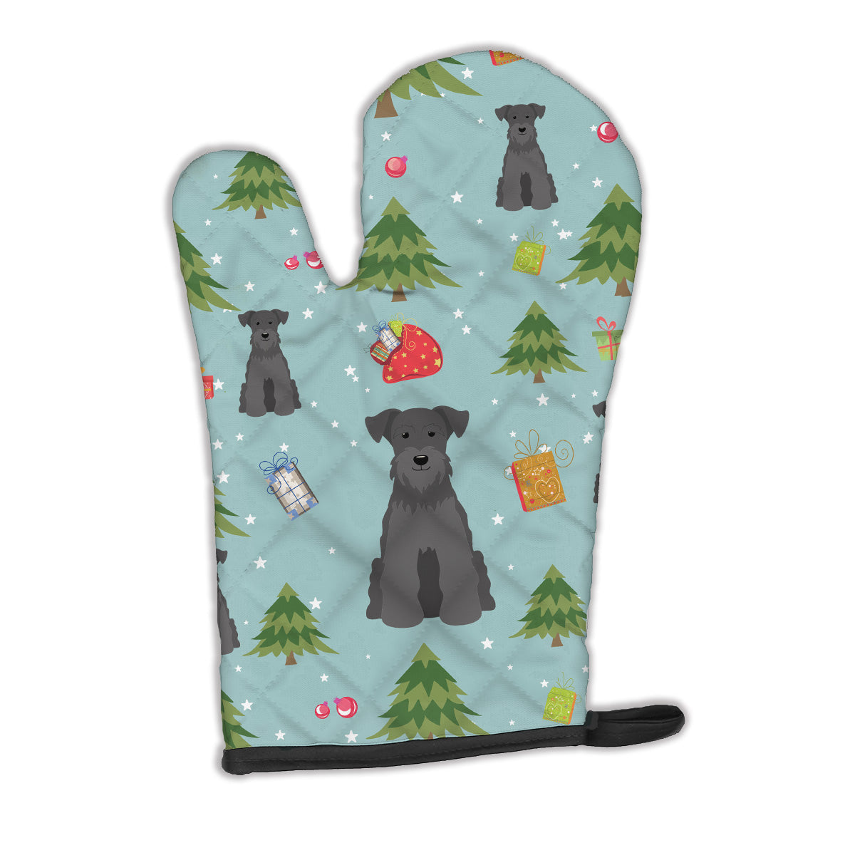 Christmas Miniature Schnauzer Black Oven Mitt Heat Resistant Thick Oven Mitt for Hot Pans and Oven, Kitchen Mitt Protect Hands, Cooking Baking Glove