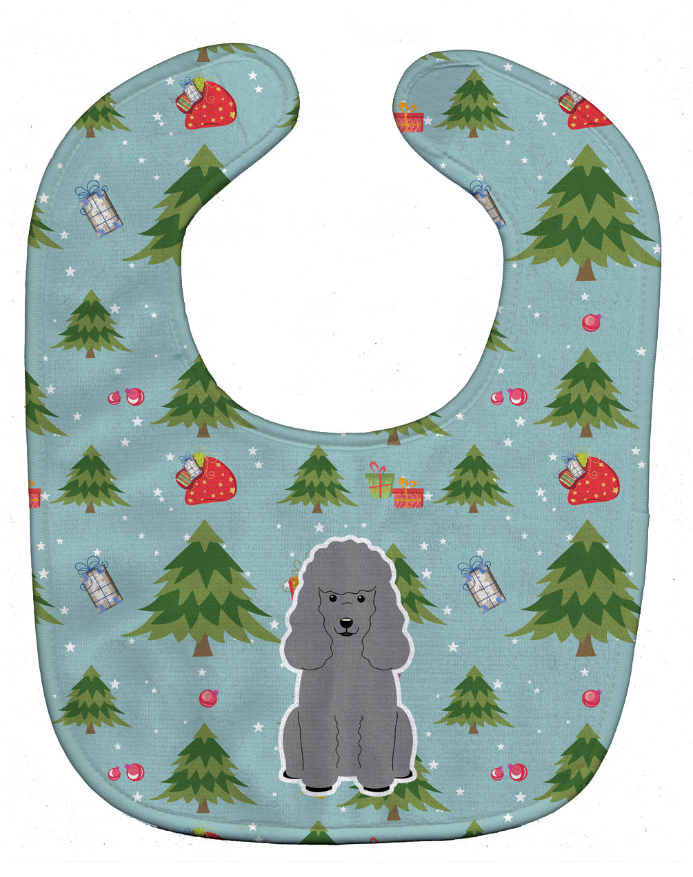 Christmas Poodle Silver Baby Bib Easy-Clean Baby Bib Baby Feeding Accessory Baby Mealtime Essential, 10 x 13, Multicolor