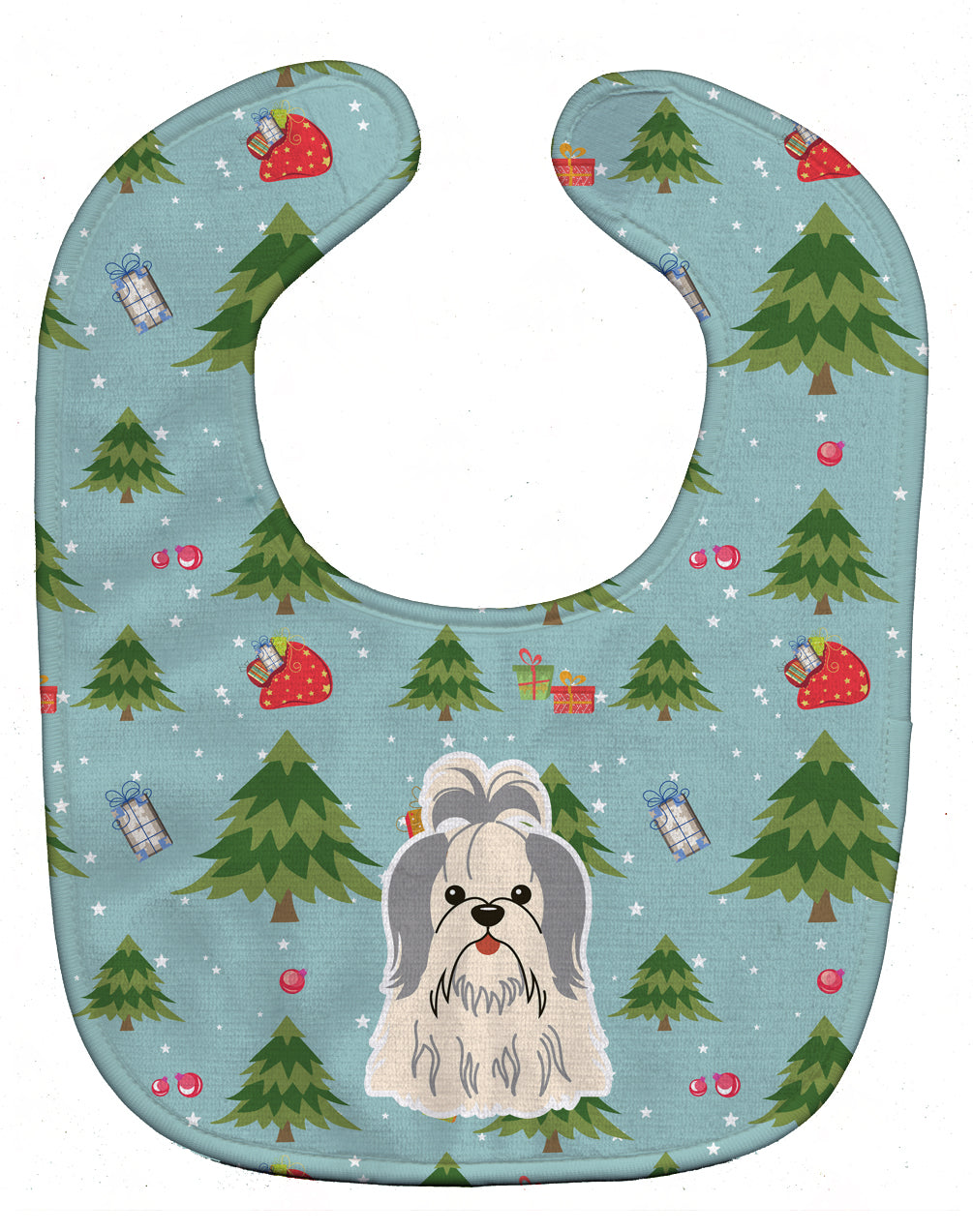 Christmas Shih Tzu Silver White Baby Bib Easy-Clean Baby Bib Baby Feeding Accessory Baby Mealtime Essential, 10 x 13, Multicolor
