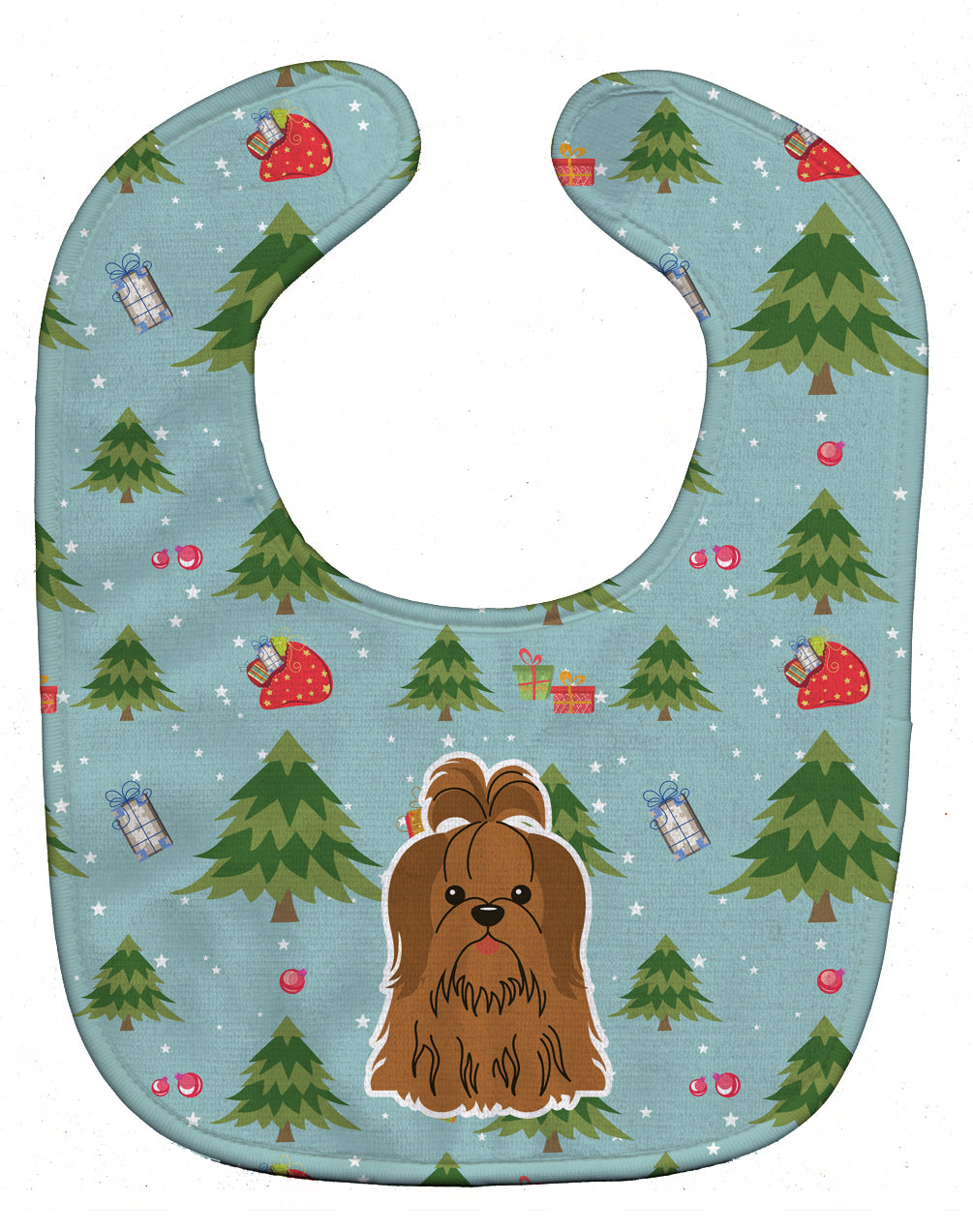 Christmas Shih Tzu Silver Chocolate Baby Bib Easy-Clean Baby Bib Baby Feeding Accessory Baby Mealtime Essential, 10 x 13, Multicolor