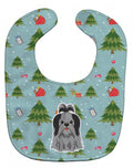 Christmas Shih Tzu Black Silver Baby Bib Easy-Clean Baby Bib Baby Feeding Accessory Baby Mealtime Essential, 10 x 13, Multicolor