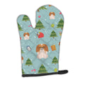 Christmas Pekingese Red White Oven Mitt Heat Resistant Thick Oven Mitt for Hot Pans and Oven, Kitchen Mitt Protect Hands, Cooking Baking Glove