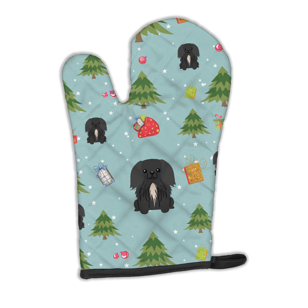 Christmas Pekingese Black Oven Mitt Heat Resistant Thick Oven Mitt for Hot Pans and Oven, Kitchen Mitt Protect Hands, Cooking Baking Glove