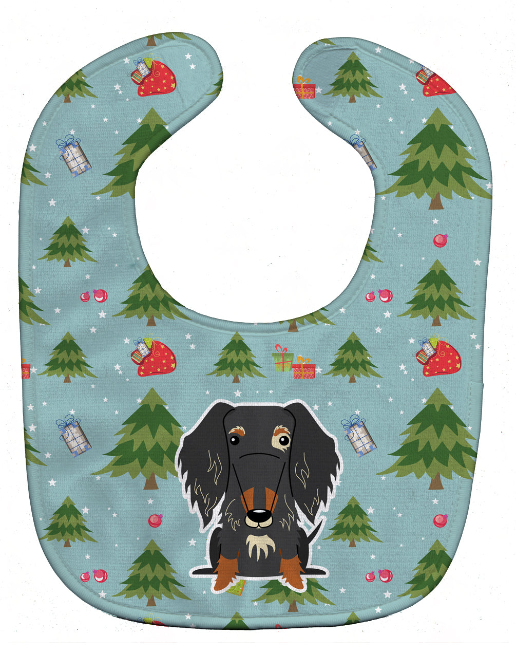 Christmas Wire Haired Dachshund Dapple Baby Bib Easy-Clean Baby Bib Baby Feeding Accessory Baby Mealtime Essential, 10 x 13, Multicolor