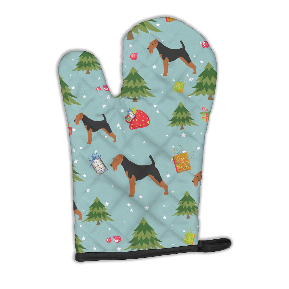 Christmas Airedale Terrier Oven Mitt Heat Resistant Thick Oven Mitt for Hot Pans and Oven, Kitchen Mitt Protect Hands, Cooking Baking Glove