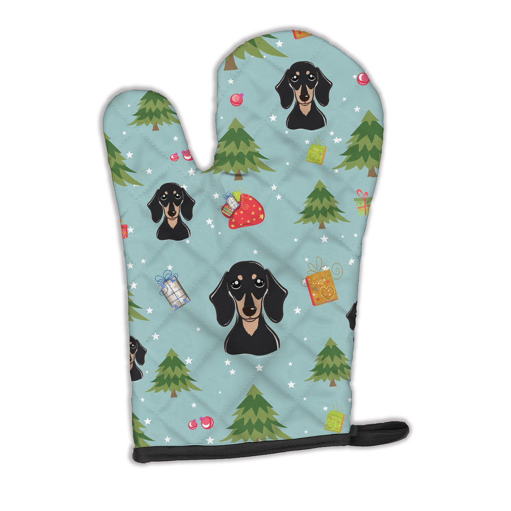 Christmas Smooth Black and Tan Dachshund Oven Mitt Heat Resistant Thick Oven Mitt for Hot Pans and Oven, Kitchen Mitt Protect Hands, Cooking Baking Glove