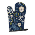 Blue Flowers Golden Retriever Oven Mitt Heat Resistant Thick Oven Mitt for Hot Pans and Oven, Kitchen Mitt Protect Hands, Cooking Baking Glove