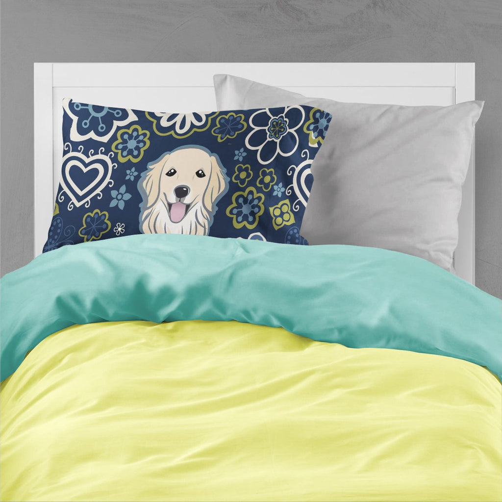 Blue Flowers Golden Retriever Standard Pillowcase Lightweight Super Soft Easy Care Decorative Artwork Pillowcase, Standard