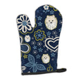 Blue Flowers Pomeranian Oven Mitt Heat Resistant Thick Oven Mitt for Hot Pans and Oven, Kitchen Mitt Protect Hands, Cooking Baking Glove