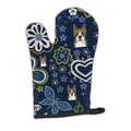 Blue Flowers Boxer Oven Mitt Heat Resistant Thick Oven Mitt for Hot Pans and Oven, Kitchen Mitt Protect Hands, Cooking Baking Glove