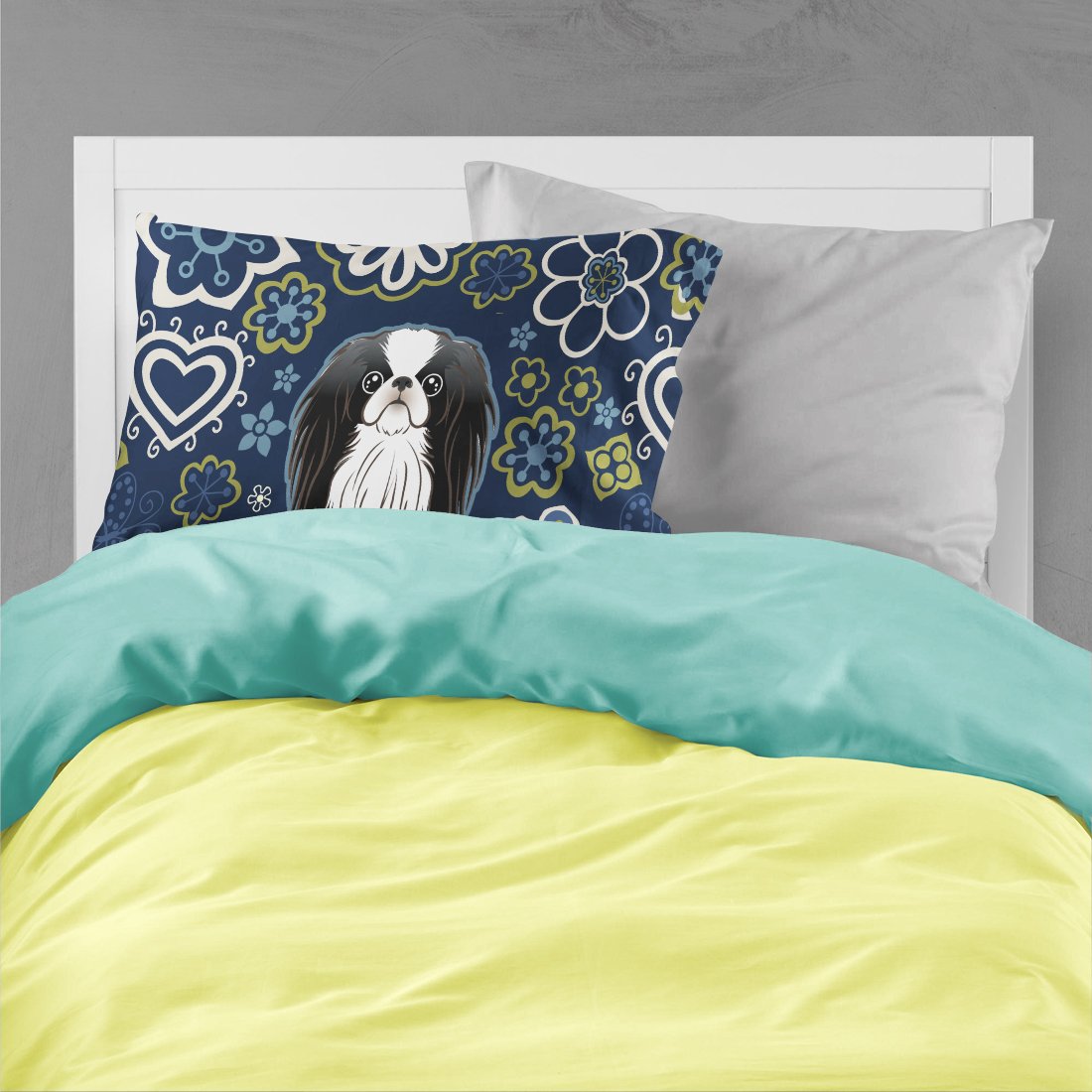 Blue Flowers Japanese Chin Standard Pillowcase Lightweight Super Soft Easy Care Decorative Artwork Pillowcase, Standard