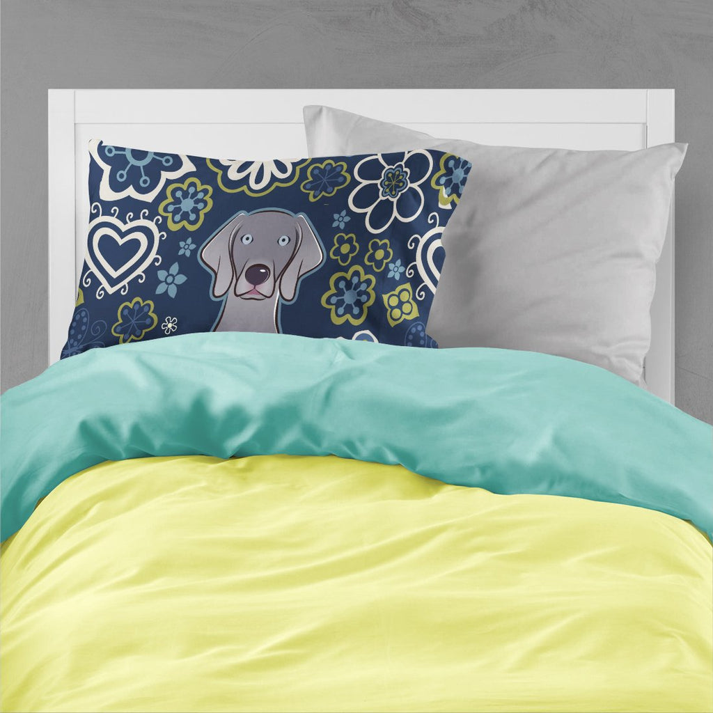 Blue Flowers Weimaraner Standard Pillowcase Lightweight Super Soft Easy Care Decorative Artwork Pillowcase, Standard