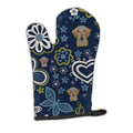 Blue Flowers Wirehaired Dachshund Oven Mitt Heat Resistant Thick Oven Mitt for Hot Pans and Oven, Kitchen Mitt Protect Hands, Cooking Baking Glove