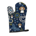 Blue Flowers Beagle Oven Mitt Heat Resistant Thick Oven Mitt for Hot Pans and Oven, Kitchen Mitt Protect Hands, Cooking Baking Glove