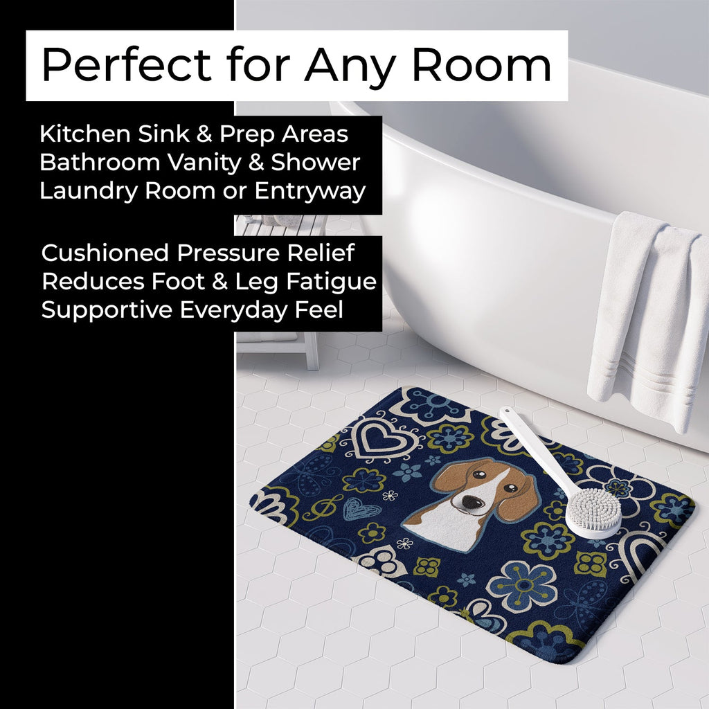 Blue Flowers Beagle Memory Foam Kitchen Mat Machine Washable Anti-Fatigue Cushion Comfort Bath or Kitchen Rug