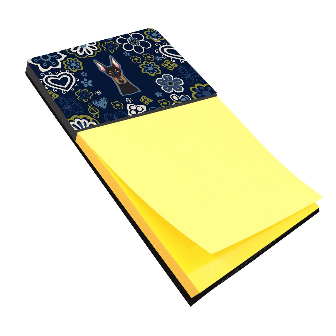 Blue Flowers Doberman Pinscher Watercolor Sticky Note Holder Refillable Dispenser Desk Accessory 3x3 Pad Gift