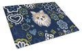Blue Flowers Chihuahua Cutting Board Tempered Glass Kitchen Cutting Surface, Heat Resistant Chopping, Non-Slip Feet, Food Prep & Serving