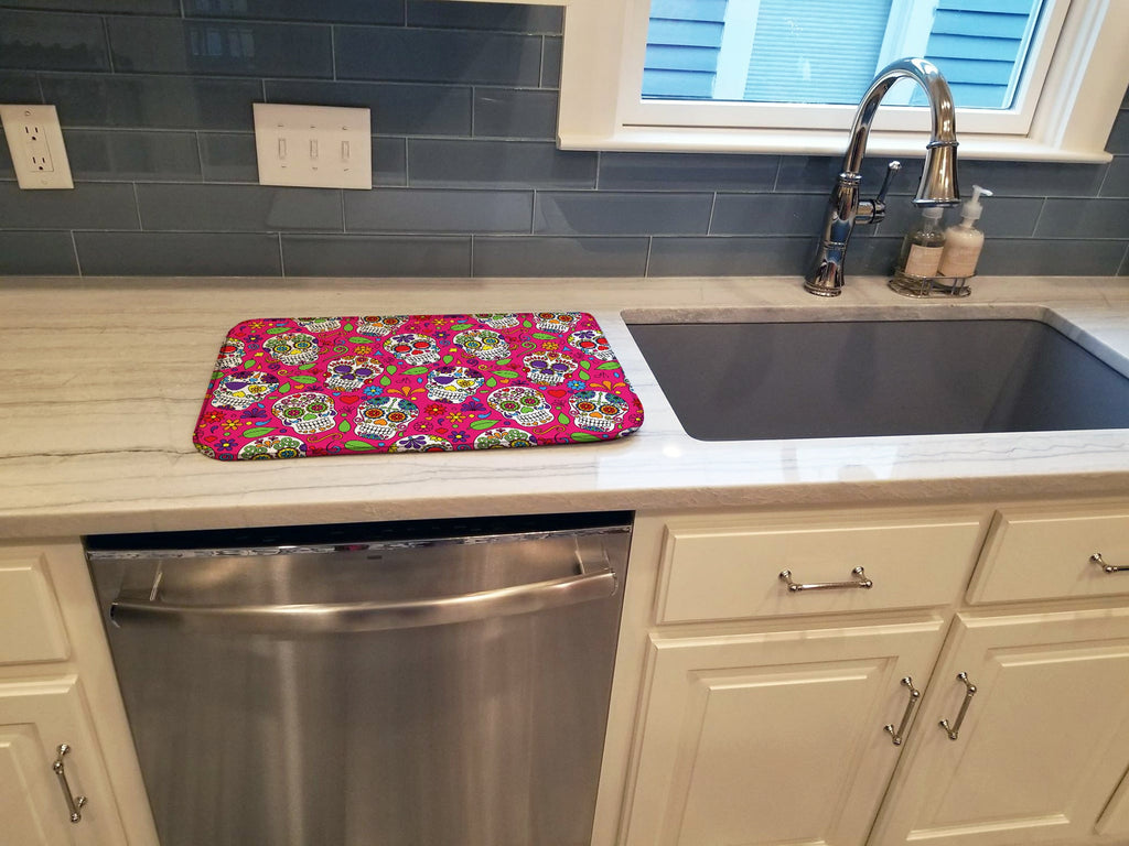 Day of the Dead Pink Dish Drying Mat Absorbent Dish Drying Mat Pad for Kitchen Counter Dish Drainer Mat for Countertop, 14 x 21", Multicolor