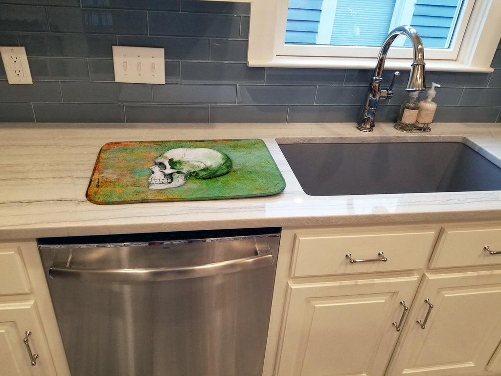 Day of the Dead Green Skull Dish Drying Mat Absorbent Dish Drying Mat Pad for Kitchen Counter Dish Drainer Mat for Countertop, 14 x 21", Multicolor