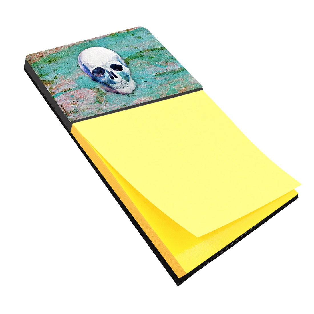 Day of the Dead Teal Skull Watercolor Sticky Note Holder Refillable Dispenser Desk Accessory 3x3 Pad Gift
