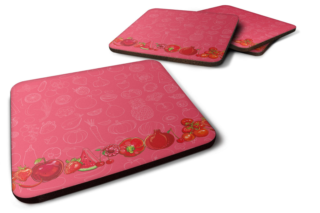 Fruits and Vegetables in Red Foam Coasters Set of 4 Cup Coasters for Indoor Outdoor, Tabletop Protection, Anti Slip, Mouse pad Material