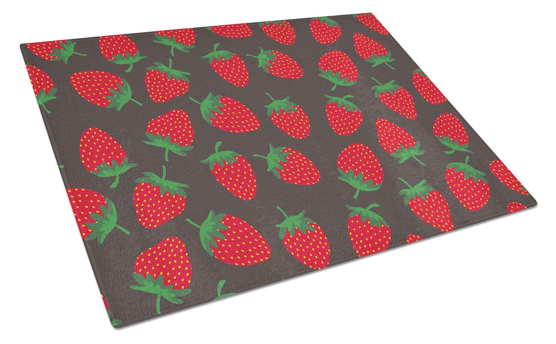 Strawberries on Gray Cutting Board Tempered Glass Kitchen Cutting Surface, Heat Resistant Chopping, Non-Slip Feet, Food Prep & Serving