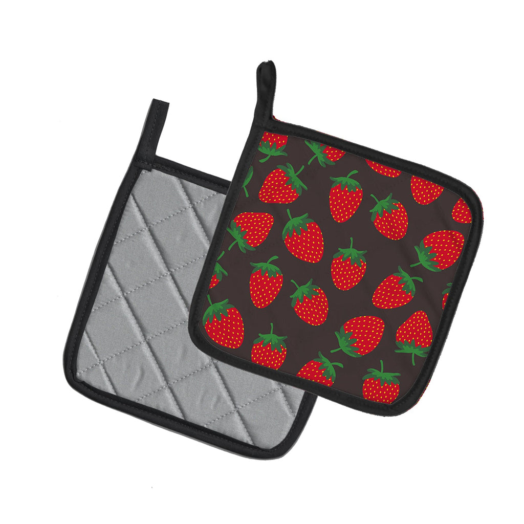 Strawberries on Gray Pot Holder Set of 2 Heat Resistant Quilted Hot Pads 7.5 x 7.5 Inch, Insulated Kitchen Trivets for Cooking & Baking