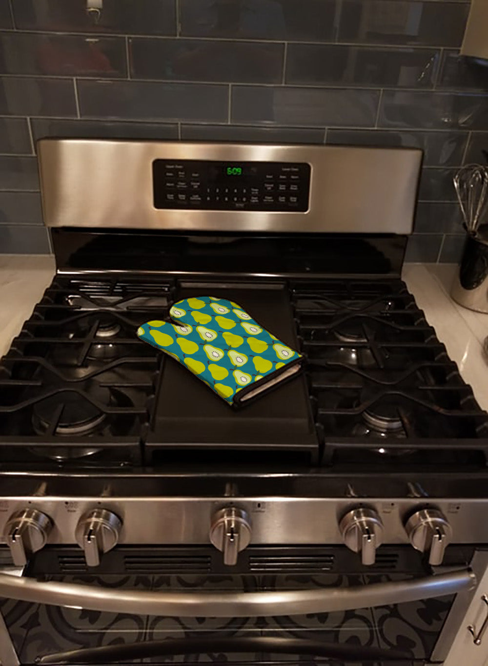 Pears on Green Oven Mitt Heat Resistant Thick Oven Mitt for Hot Pans and Oven, Kitchen Mitt Protect Hands, Cooking Baking Glove