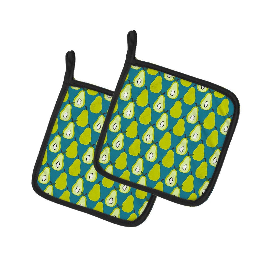 Pears on Green Pot Holder Set of 2 Heat Resistant Quilted Hot Pads 7.5 x 7.5 Inch, Insulated Kitchen Trivets for Cooking & Baking