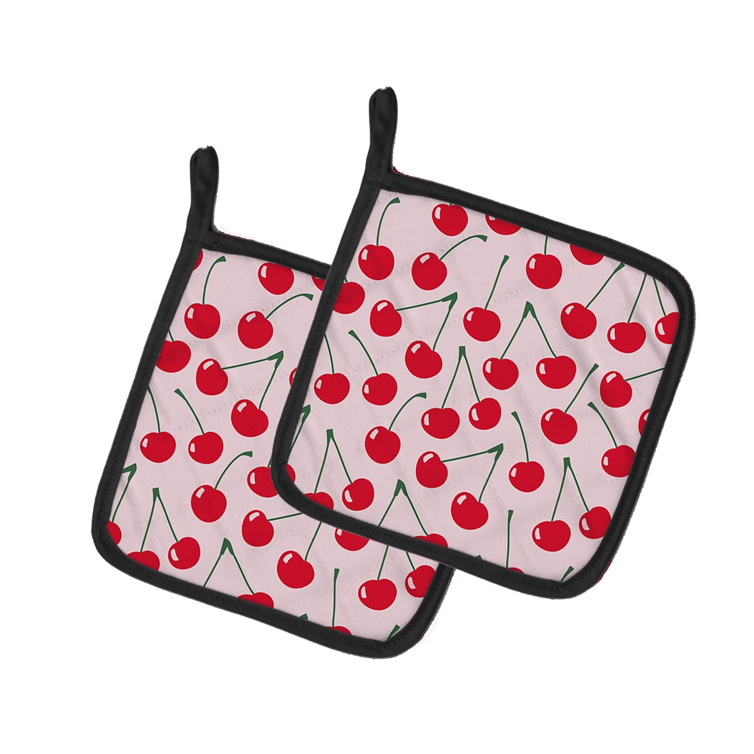 Cherries on Pink Pot Holder Set of 2 Heat Resistant Quilted Hot Pads 7.5 x 7.5 Inch, Insulated Kitchen Trivets for Cooking & Baking