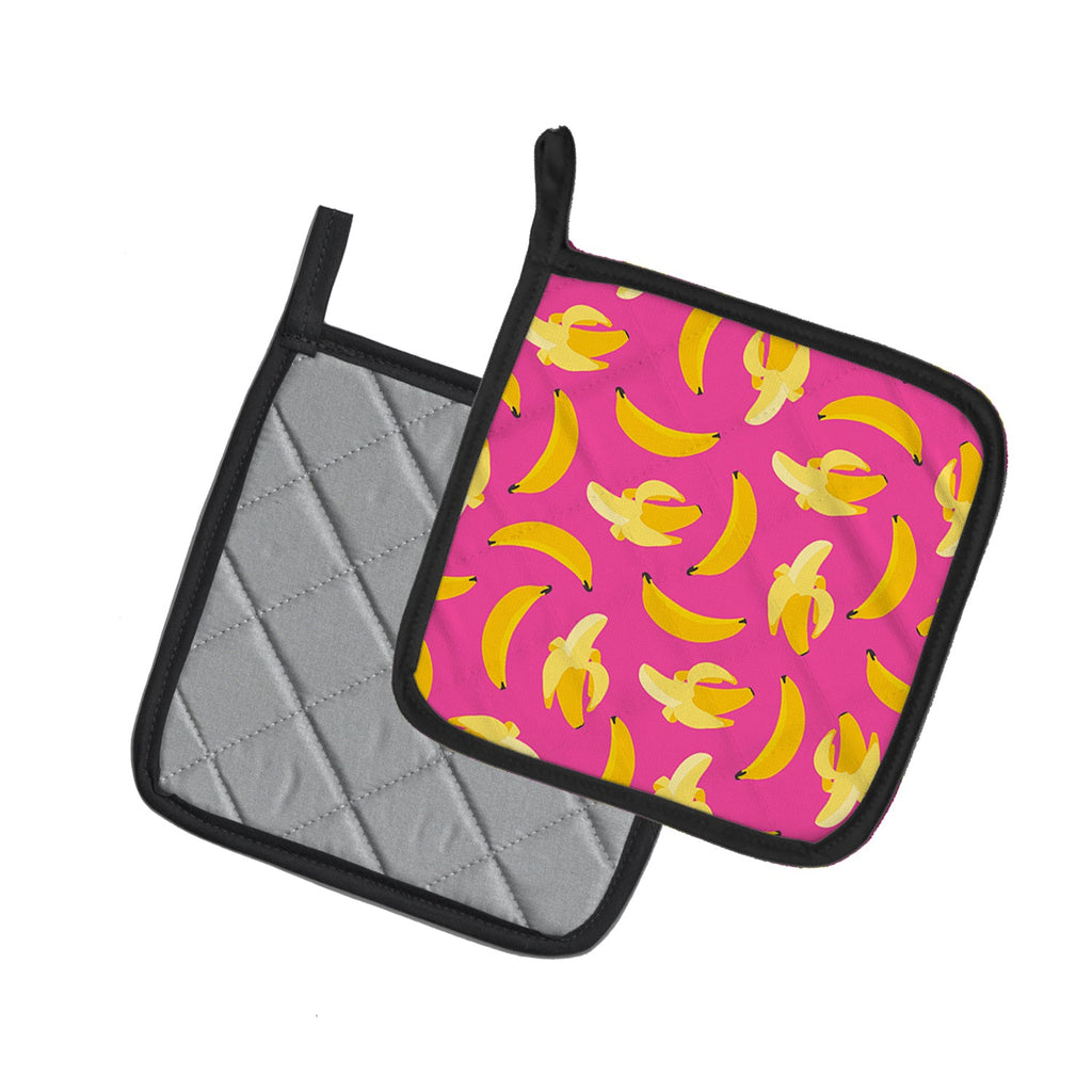 Bananas on Pink Pot Holder Set of 2 Heat Resistant Quilted Hot Pads 7.5 x 7.5 Inch, Insulated Kitchen Trivets for Cooking & Baking