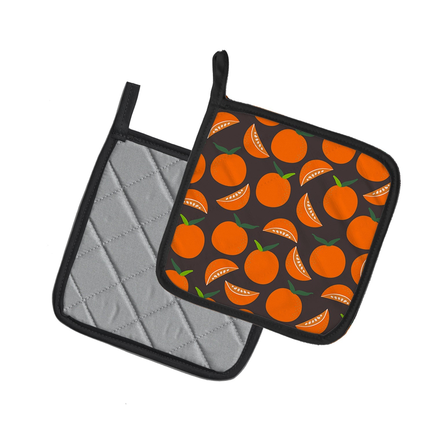 Oranges on Gray Pot Holder Set of 2 Heat Resistant Quilted Hot Pads 7.5 x 7.5 Inch, Insulated Kitchen Trivets for Cooking & Baking