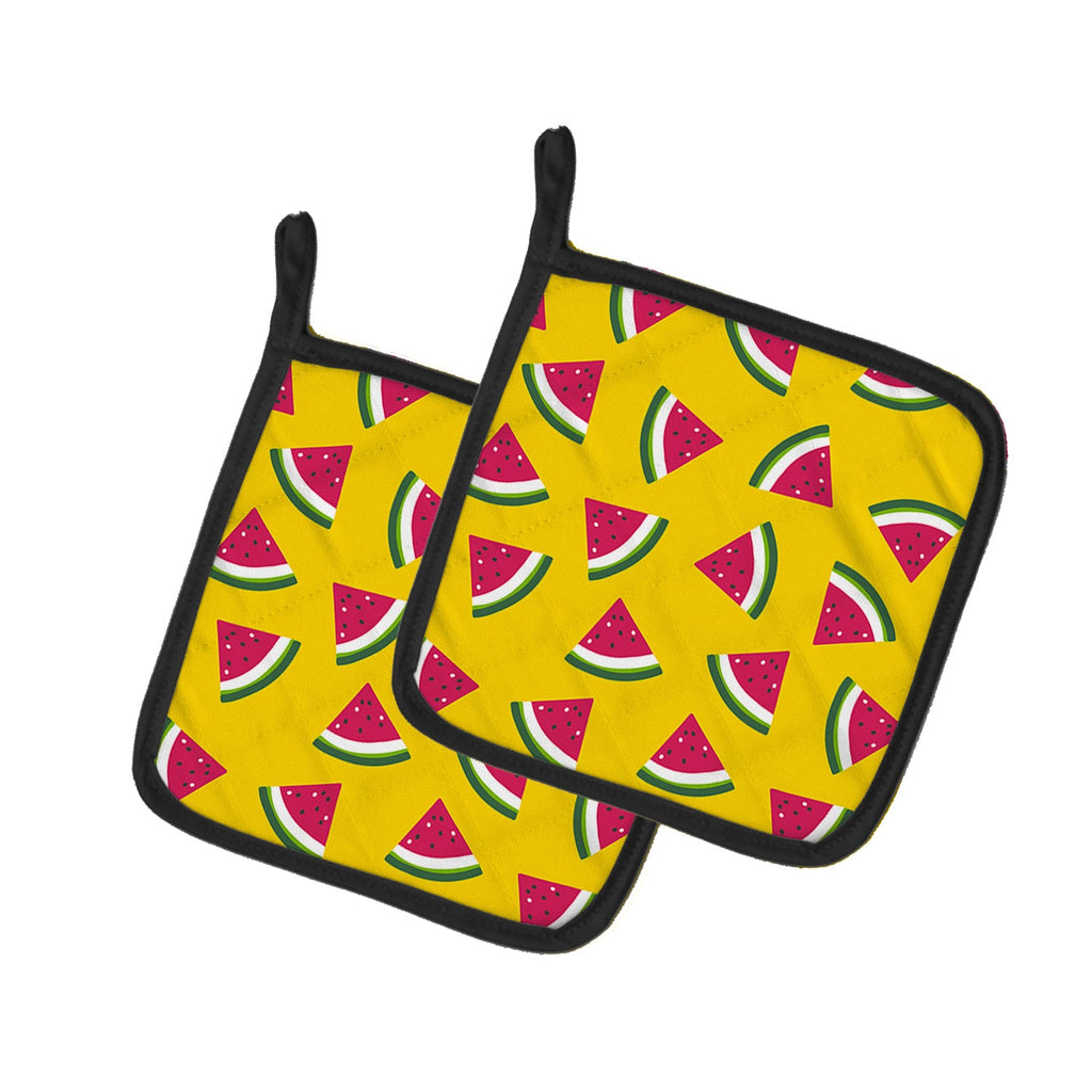 Watermelon on Yellow Pot Holder Set of 2 Heat Resistant Quilted Hot Pads 7.5 x 7.5 Inch, Insulated Kitchen Trivets for Cooking & Baking